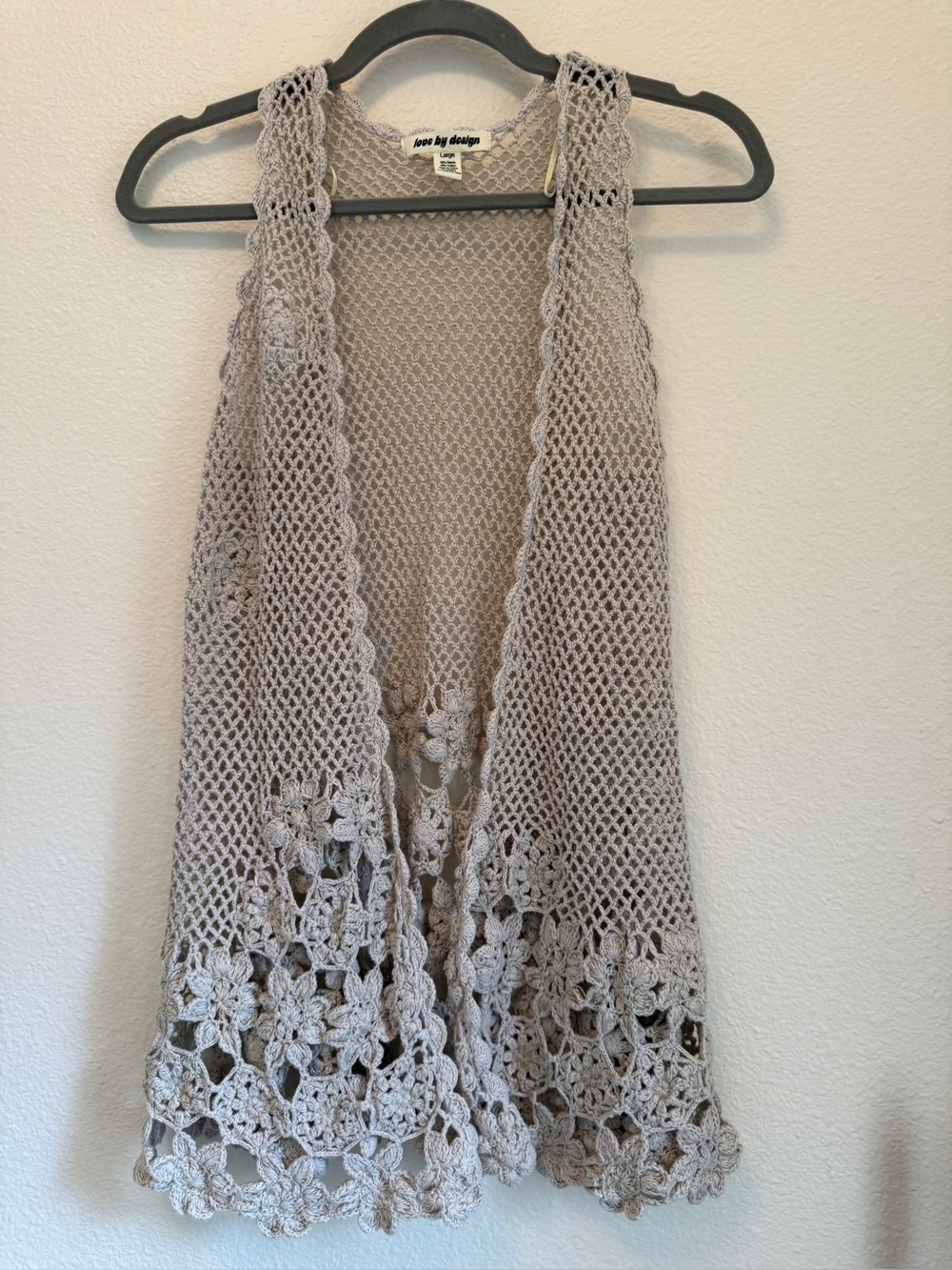 Love By Design Crochet Swing Vest Open Front Boho Ecru Size Large